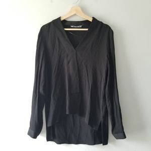 Zara Black Hi Low Long Sleeve Blouse